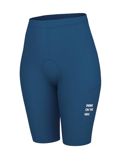 INBIKE Radlerhose Damen Gepolstert mit Tasche Kurz Sommer Sport Fahrradhose Radhose Sitzpolster Fahrrad Hose Rennrad Radsport Fahrradbekleidung Blau M von INBIKE