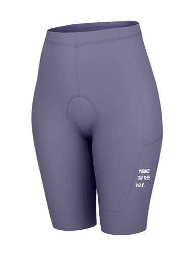 INBIKE Radlerhose Damen Gepolstert mit Tasche Kurz Sommer Sport Fahrradhose Radhose Sitzpolster Fahrrad Hose Rennrad Radsport Fahrradbekleidung Lila M von INBIKE