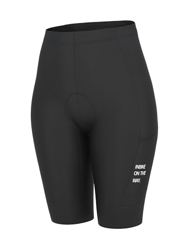 INBIKE Radlerhose Damen Gepolstert mit Tasche Kurz Sommer Sport Fahrradhose Radhose Sitzpolster Fahrrad Hose Rennrad Radsport Fahrradbekleidung Schwarz M von INBIKE