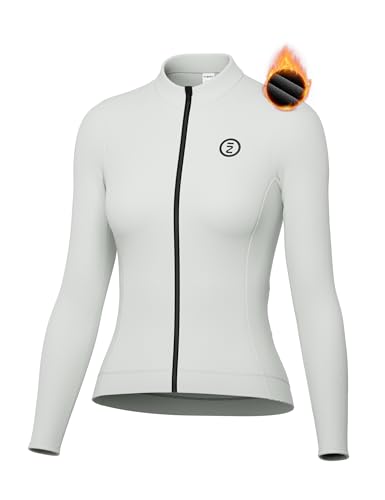 INBIKE Radtrikot Damen Langarm Fahrradtrikot Winter Laufen Running Jogging Fleece Thermo Trikot Fahrrad Rennrad MTB Mountainbike Shirt Fahrradbekleidung Weiß 2XL von INBIKE