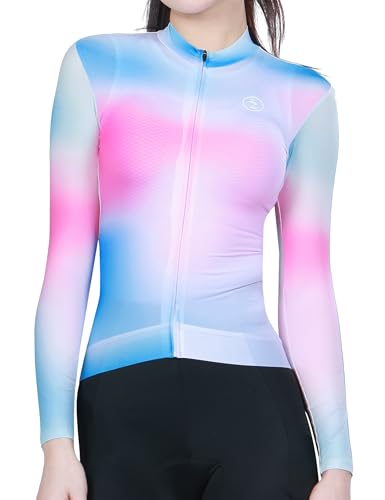 INBIKE Radtrikot Damen Langarm Rennrad Trikot Fahrradtrikot Atmungsaktiv Reflektierend Fahrradshirt mit Taschen Frühling Herbst für Radfahren MTB Outdoor Mehrfarbig L HL346 von INBIKE