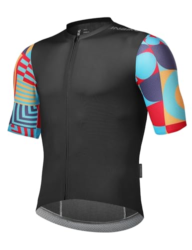 INBIKE Radtrikot Herren Kurzarm Fahrradtrikot Fahrrad Rennrad Trikot Shirt Cyling Radsport Bunt Schwarz 2XL von INBIKE