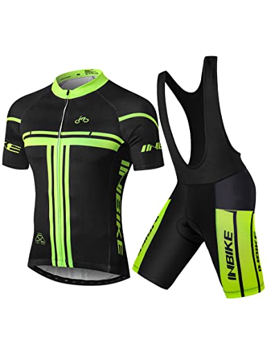 INBIKE Radtrikot Set Herren Kurzarm Fahrradtrikot Fahrradbekleidung Set MTB Sommer Trägerhose mit Sitzpolster für Radfahren Rennrad M von INBIKE