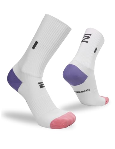 INBIKE Rennrad Socken Fahrradsocken Damen Weiß Grau Pink Wandersocken Kompressionssocken Laufsocken Sportsocken Anti-Blasen Weißpink von INBIKE
