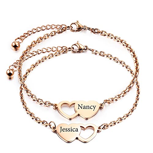 INBLUE 2～3 PCS Personalisierte Herzform Armbänder Set Bester Freund Name Angepasst 1～3 Namen Beste Freundin Geschenke für Frauen Freundschaft BFF Armbänder für 2～3 Schwestern (Roségold 2 Stück) von INBLUE