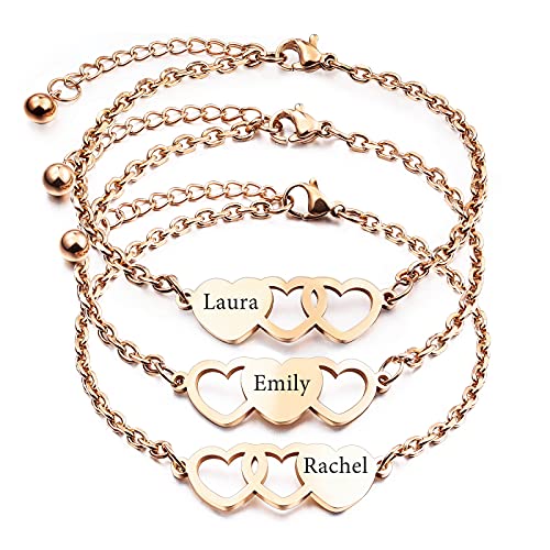 INBLUE 2～3 PCS Personalisierte Herzform Armbänder Set Bester Freund Name Angepasst 1～3 Namen Beste Freundin Geschenke für Frauen Freundschaft BFF Armbänder für 2～3 Schwestern (Roségold 3 Stück) von INBLUE