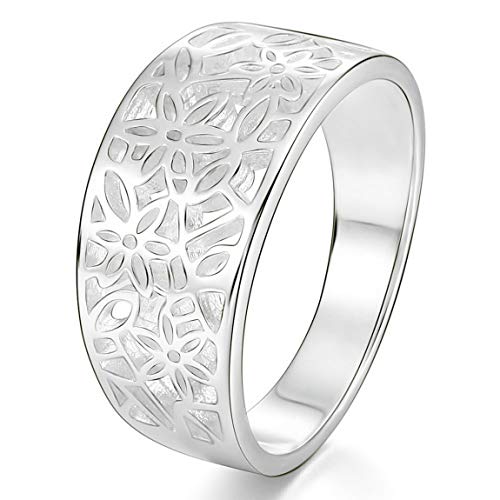 INBLUE 925 Sterling Silber Blumenmuster Blatt Filigrane Ringe für Frauen Mädchen Liebhaber Schwestern Verlobung Hochzeit Versprechen Schmuck für Muttertag Valentinstag Freundschaft von INBLUE