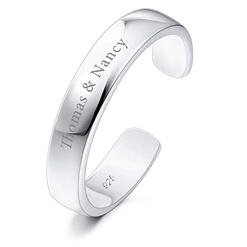 INBLUE 925 Sterling Silber Zehenringe für Frauen Mädchen Liebhaber Schwestern Verstellbare Verlobung Hochzeitsversprechen Open Band Schmuck für Muttertag Valentinstag Freundschaft (Gravur) von INBLUE