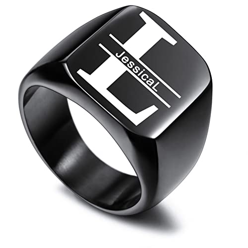 INBLUE Benutzerdefinierte gravierte Initiale Monogram Signet Ring für Männer Frauen Jungen Herren Ringe Edelstahl, Bündel mit Ringgrößeneinstellern (Schwarz, Größe 75) von INBLUE