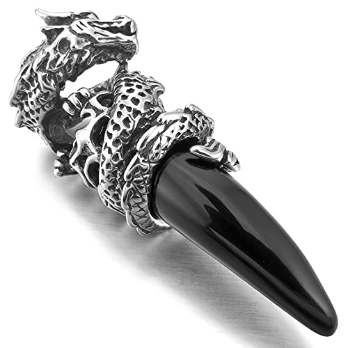 INBLUE Dragon Wolf Zahn Anhänger für Männer Jungen Frauen Edelstahl Coole Halsketten Simulieren Kristall Edelstein Freund Geschenke Schmuck mit 23 Zoll Kette von INBLUE