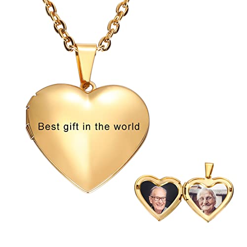 INBLUE Medaillon-Halskette mit Bild, Personalisiertes Geschenk für Frauen, Herzform mit Blume Polierte Oberfläche (Goldenes Glatter Farbbild von INBLUE