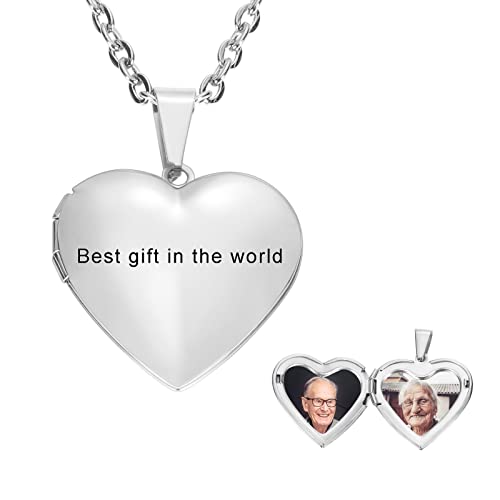 INBLUE Medaillon-Halskette mit Bild, Personalisiertes Geschenk für Frauen, Herzform mit Blume Polierte Oberfläche (Silber Glatter - Farbbild von INBLUE