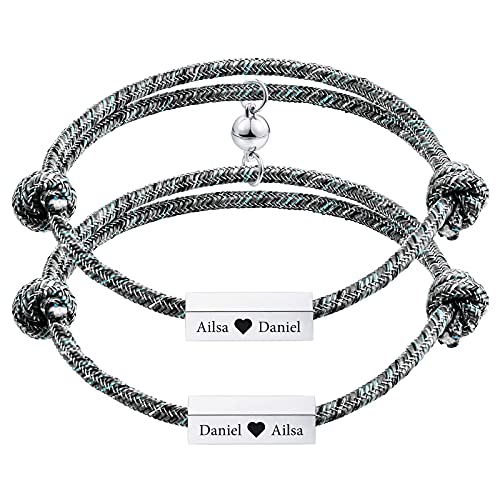 INBLUE Personalisierte 2 STÜCKE Magnetische Paar Armbänder Gravur Name für Frauen Männer Freund Freundin Einstellbares Seil Gegenseitige Anziehungskraft Passendes Schmuckset Liebesbeziehungsgeschenk von INBLUE