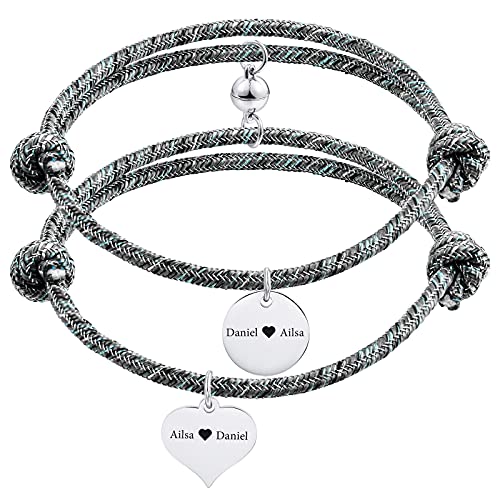 INBLUE Personalisierte 2 STÜCKE Magnetische Paar Armbänder Gravur Name für Frauen Männer Freund Freundin Einstellbares Seil Gegenseitige Anziehungskraft Passendes Schmuckset Liebesbeziehungsgeschenk von INBLUE