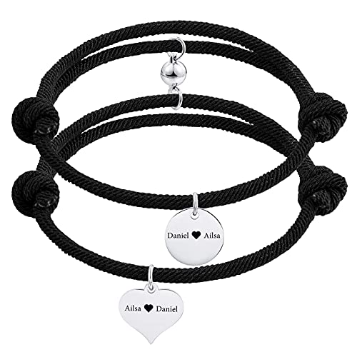 INBLUE Personalisierte 2 STÜCKE Magnetische Paar Armbänder Gravur Name für Frauen Männer Freund Freundin Einstellbares Seil Gegenseitige Anziehungskraft Passendes Schmuckset Liebesbeziehungsgeschenk von INBLUE