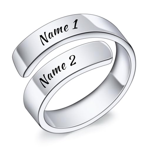 INBLUE Personalisierte 925 Sterling Silber Spirale Twist Ringe für Frauen Gravur Name/Datum mit Geburtssteinen Einstellbare Offene Wickel Band Versprechen Ringe Geschenk für Hochzeit Engagement - A1 von INBLUE