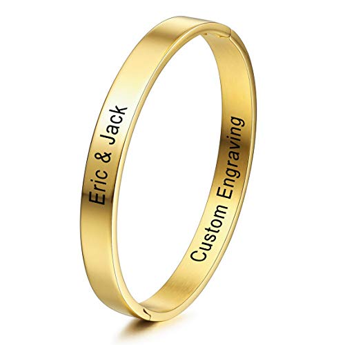 INBLUE Personalisierte Armreif Armband Gravur Name/Datum Identifikation Benutzerdefinierte Armbänder für Frauen Mädchen Edelstahl Manschette Armreifen Jubiläum Geburtstagsgeschenke (Gold Farbe) von INBLUE