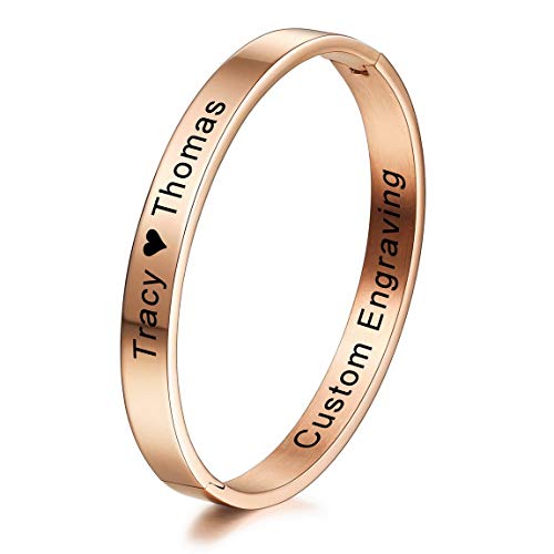 INBLUE Personalisierte Armreif Armband Gravur Name/Datum Identifikation Benutzerdefinierte Armbänder für Frauen Mädchen Edelstahl Manschette Armreifen Jubiläum Geburtstagsgeschenke (Roségold Farbe) von INBLUE