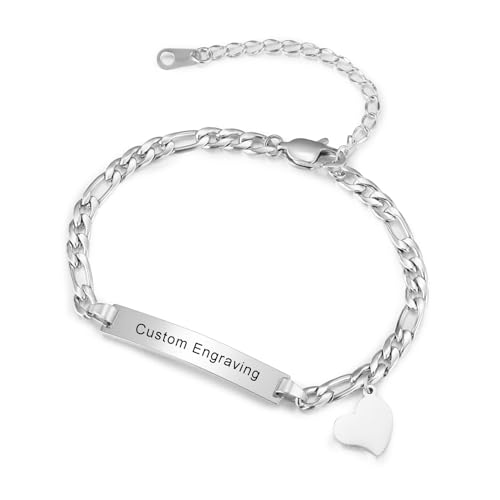 INBLUE Personalisierte Bar Armbänder Gravierter Name für Frauen Mädchen Freundin mit Verstellbarer Kette Edelstahl Schmuck Herz Charm Brautjungfer Freundschaftsgeschenke von INBLUE