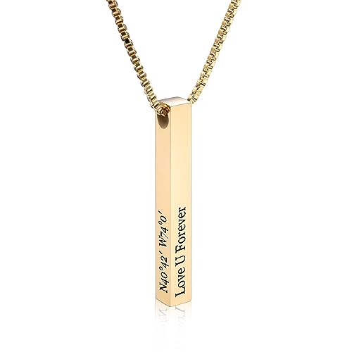 INBLUE Personalisierte Bar Halskette, 18 Karat Vergoldeter, Individuell Gravierbarer Rechteckiger Anhänger aus Edelstahl, Charm-Geschenk für Brautjungfern (Stil 1 & Gold) von INBLUE