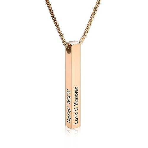 INBLUE Personalisierte Bar Halskette, 18 Karat Vergoldeter, Individuell Gravierbarer Rechteckiger Anhänger aus Edelstahl, Charm-Geschenk für Brautjungfern (Stil 1 & Roségold) von INBLUE