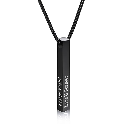 INBLUE Personalisierte Bar Halskette, 18 Karat Vergoldeter, Individuell Gravierbarer Rechteckiger Anhänger aus Edelstahl, Charm-Geschenk für Brautjungfern (Stil 1 & Schwarz) von INBLUE