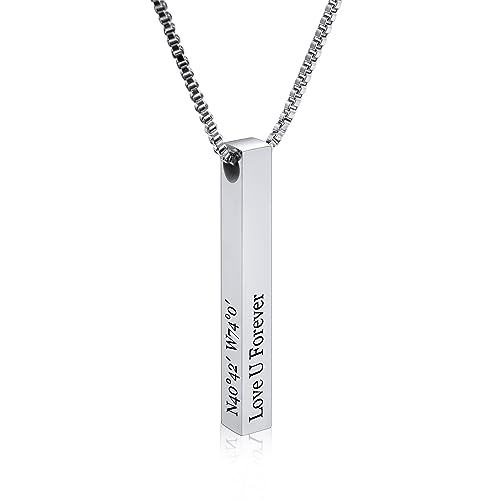 INBLUE Personalisierte Bar Halskette, 18 Karat Vergoldeter, Individuell Gravierbarer Rechteckiger Anhänger aus Edelstahl, Charm-Geschenk für Brautjungfern (Stil 1 & Silber) von INBLUE