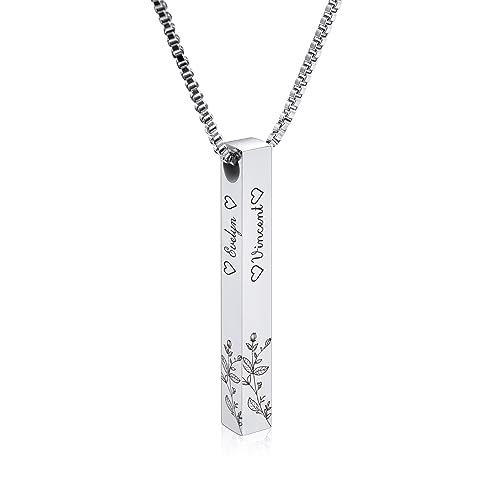 Personalisierte Bar Halskette, 18 Karat Vergoldeter, Individuell Gravierbarer Rechteckiger Anhänger aus Edelstahl, Charm-Geschenk für Brautjungfern (Stil 2 & Silber) von INBLUE