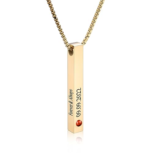 Personalisierte Bar Halskette, 18 Karat Vergoldeter, Individuell Gravierbarer Rechteckiger Anhänger aus Edelstahl, Charm-Geschenk für Brautjungfern (Stil 3 & Gold) von INBLUE