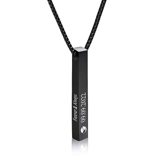 INBLUE Personalisierte Bar Halskette, 18 Karat Vergoldeter, Individuell Gravierbarer Rechteckiger Anhänger aus Edelstahl, Charm-Geschenk für Brautjungfern (Stil 3 & Schwarz) von INBLUE