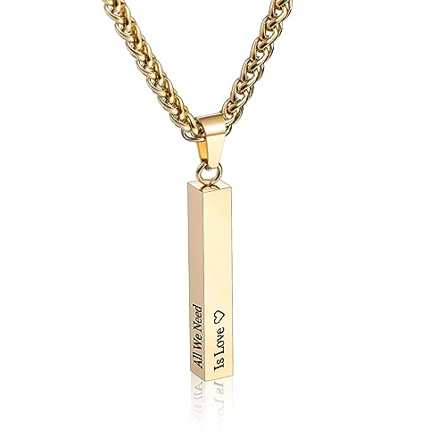 Personalisierte Bar Halskette, 18 Karat Vergoldeter, Individuell Gravierbarer Rechteckiger Anhänger aus Edelstahl, Charm-Geschenk für Brautjungfern (Stil 4 & Gold) von INBLUE