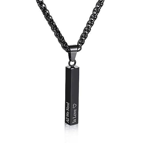 INBLUE Personalisierte Bar Halskette, 18 Karat Vergoldeter, Individuell Gravierbarer Rechteckiger Anhänger aus Edelstahl, Charm-Geschenk für Brautjungfern (Stil 4 & Schwarz) von INBLUE