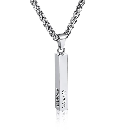 INBLUE Personalisierte Bar Halskette, 18 Karat Vergoldeter, Individuell Gravierbarer Rechteckiger Anhänger aus Edelstahl, Charm-Geschenk für Brautjungfern (Stil 4 & Silber) von INBLUE