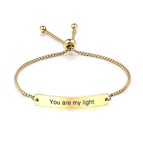 INBLUE Personalisierte Bar Herz Armband Gravur Name Datum Edelstahl Verstellbare Fußkettchen Link für Frauen Freundin Bester Freund Brautjungfer Geschenk (Gold) von INBLUE