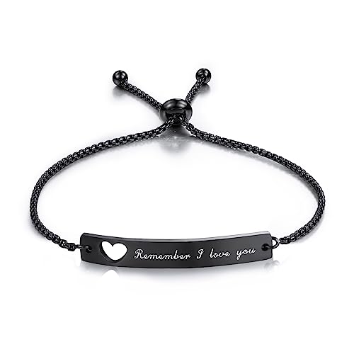 INBLUE Personalisierte Bar Herz Armband Gravur Name Datum Edelstahl Verstellbare Fußkettchen Link für Frauen Freundin Bester Freund Brautjungfer Geschenk (Schwarz-Herz) von INBLUE