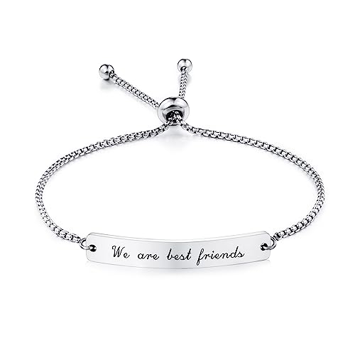 INBLUE Personalisierte Bar Herz Armband Gravur Name Datum Edelstahl Verstellbare Fußkettchen Link für Frauen Freundin Bester Freund Brautjungfer Geschenk (Silber) von INBLUE