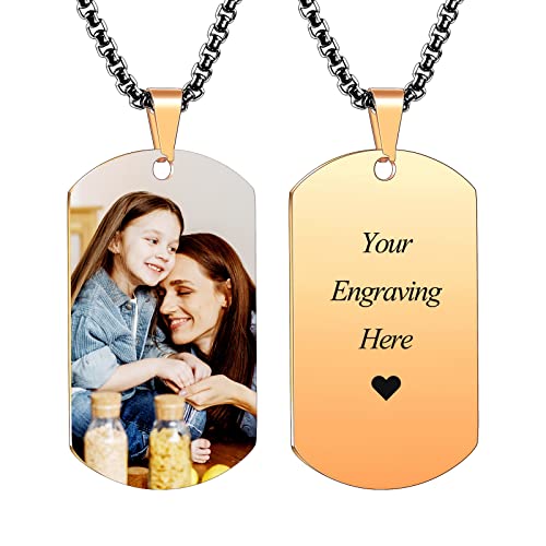 INBLUE Personalisierte Dog Tag Anhänger Halskette Gravur Text/Bilder/Erinnerung Foto Edelstahl Halskette für Männer Frauen Bündel mit Verstellbarer Kette, Schlüsselanhänger, Schalldämpfer(Roségold) von INBLUE