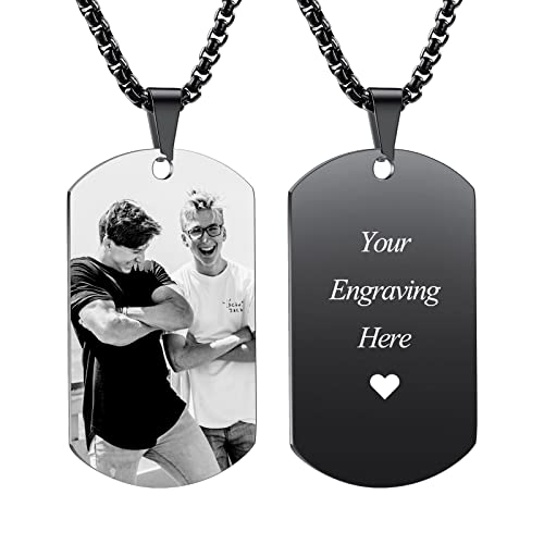 INBLUE Personalisierte Dog Tag Anhänger Halskette Gravur Text/Bilder/Erinnerung Foto Edelstahl Halskette für Männer Frauen Bündel mit verstellbarer Kette, Schlüsselanhänger, Schalldämpfer(Schwarze) von INBLUE