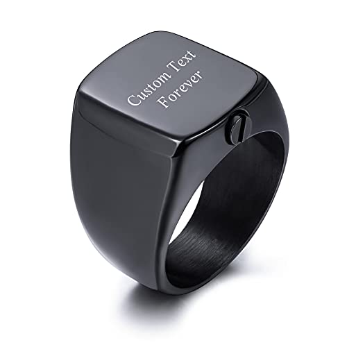 INBLUE Personalisierte Edelstahl Feuerbestattung Urne Siegelring für Männer Frauen Haustier angepasst Text Asche Halter zum Gedenken an Schmuck mit Trichter Kit (Schwarze Größe 67) von INBLUE