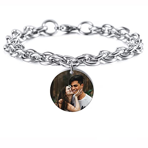 INBLUE Personalisierte Foto Armband Edelstahl Link Schmuck Angepasst Bild Datum Name für Frauen Männer Paare Mädchen Freundin Familie Jubiläumsgeschenke von INBLUE