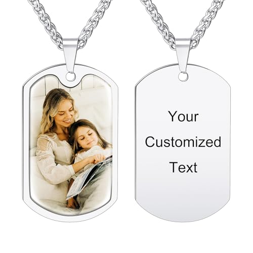 INBLUE Personalisierte Gravierte Bild Text Halskette mit Schützendes Epoxid Edelstahl Hundemarke Herz Form Anhänger mit Weizen/Rolo Kette Gedenk Schmuck Geschenk für Herren (B-Silber) von INBLUE
