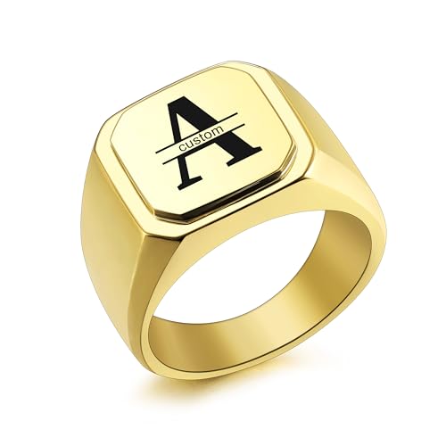 INBLUE Personalisierte Gravierte Name/Initial Monogramm Signet Ringe für Männer mit Optionalen Größe 54-75 Edelstahl Buchstabe Ringe mit Ringe Größe Adjusters Mode Ringe Schmuck für Jahrestag - C2 von INBLUE