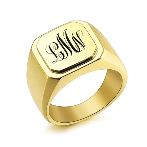 INBLUE Personalisierte Gravierte Name/Initial Monogramm Signet Ringe für Männer mit Optionalen Größe 54-75 Edelstahl Buchstabe Ringe mit Ringe Größe Adjusters Mode Ringe Schmuck für Jahrestag - C3 von INBLUE