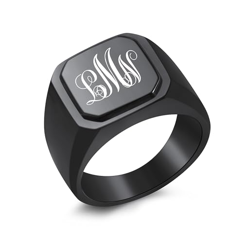 INBLUE Personalisierte Gravierte Name/Initial Monogramm Signet Ringe für Männer mit Optionalen Größe 54-75 Edelstahl Buchstabe Ringe mit Ringe Größe Adjusters Mode Ringe Schmuck für Jahrestag - B3 von INBLUE