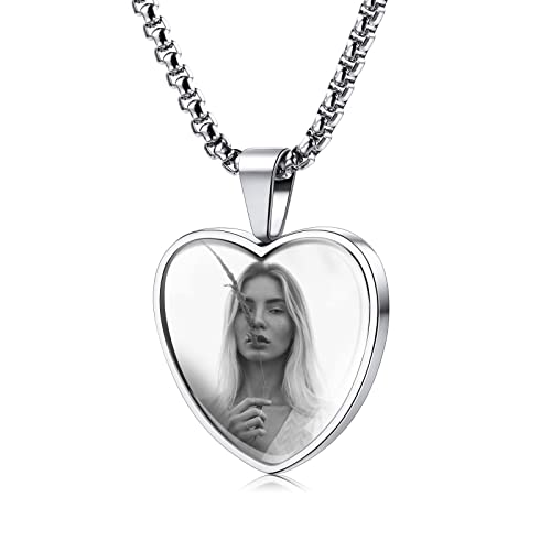 INBLUE Personalisierte Halsketten für Damen/Herren, Fotoketten mit Herzanhänger und Glasdeckel, Silberfarbene/Schwarze Edelstahlkette, für Valentinstagsgeschenke (S: Schwarz&Weiß/Text) von INBLUE