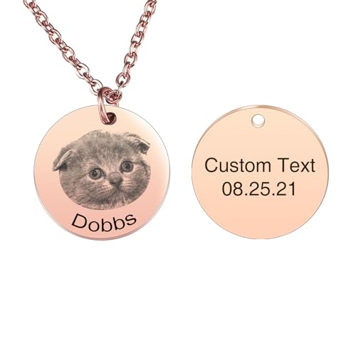 INBLUE Personalisierte Haustier Porträt Halskette für Frauen Edelstahl Rund/Herz Scheibe Gravur mit Bild Name Angepasst Haustier Verlust Gedenk Geschenke für Haustier Liebhaber A1 - Roségold von INBLUE