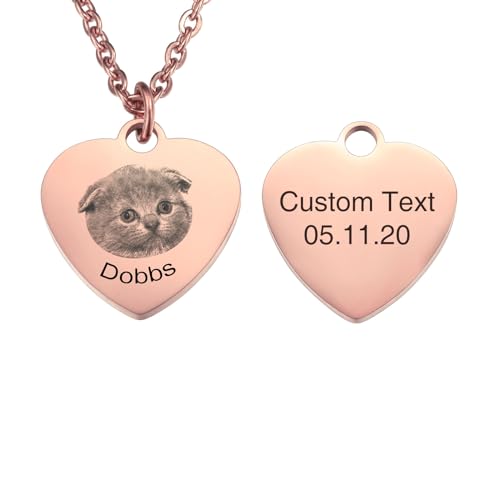 INBLUE Personalisierte Haustier Porträt Halskette für Frauen Edelstahl Rund/Herz Scheibe Gravur mit Bild Name Angepasst Haustier Verlust Gedenk Geschenke für Haustier Liebhaber A2 - Roségold von INBLUE
