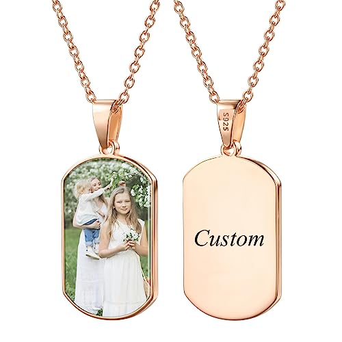 INBLUE Personalisierte Herz Form Halskette mit Gravierten Foto/Text 925 Sterling Silber Dog Tag Anhänger Memorial Geschenk für Mutter Familie Freund Frauen (Dog Tag-Rosa Gold) von INBLUE