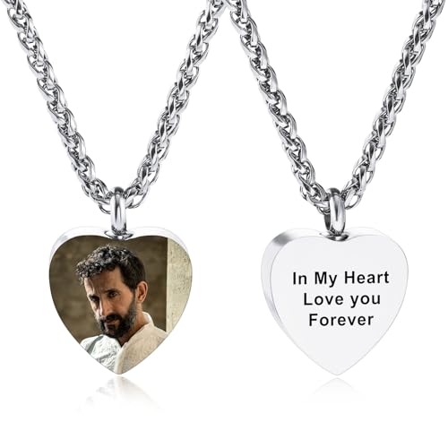 INBLUE Personalisierte Herz Urne Halskette für Frauen Graviert mit Foto/Text Medaillon Asche Halter Engel Flügel Kremation Andenken Anhänger Schmuck für Asche von Geliebten - A1 von INBLUE