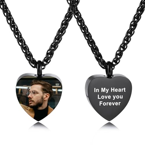 INBLUE Personalisierte Herz Urne Halskette für Frauen Graviert mit Foto/Text Medaillon Asche Halter Engel Flügel Kremation Andenken Anhänger Schmuck für Asche von Geliebten - A2 von INBLUE